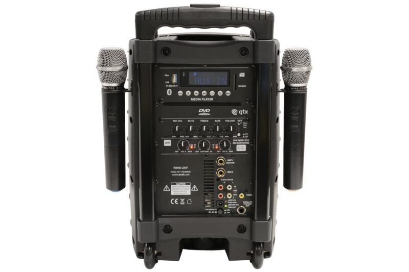 QTX PAV8 Portable PA Set with UHF Mics, Bluetooth & DVD