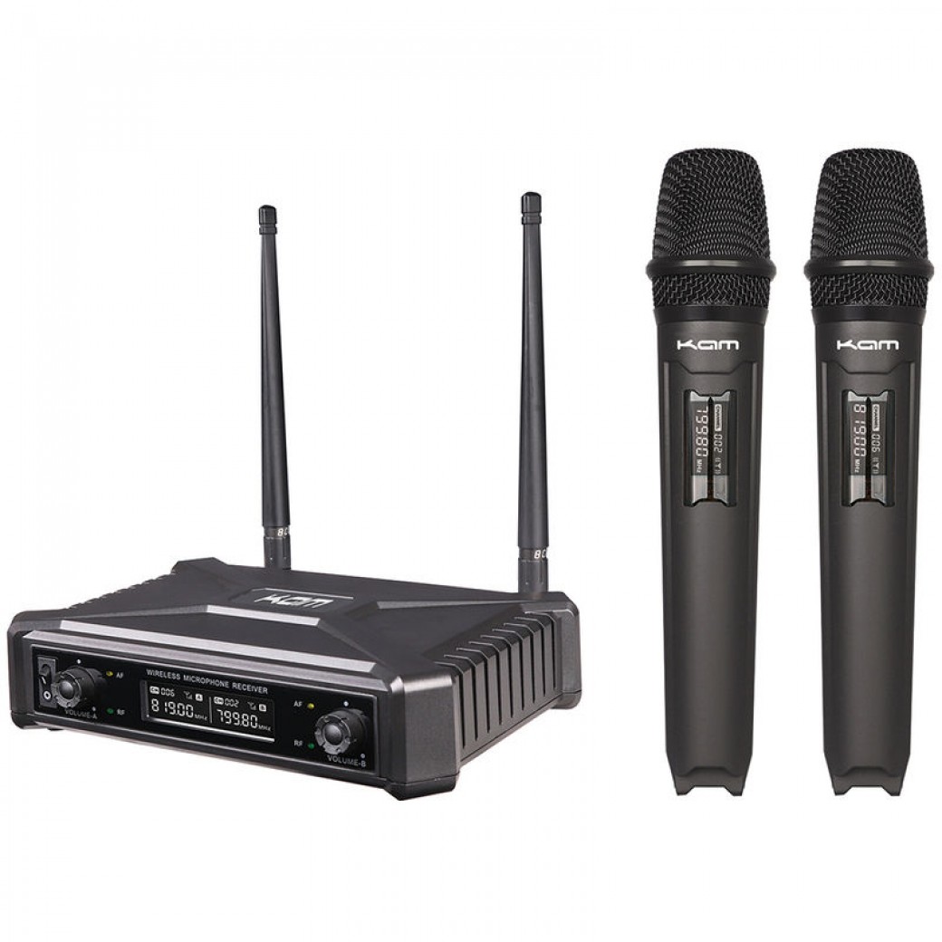 KAM KWM11PRO TWIN HANDHELD UHF FIXED CHANNEL RADIO MICROPHONE SYSTEM 